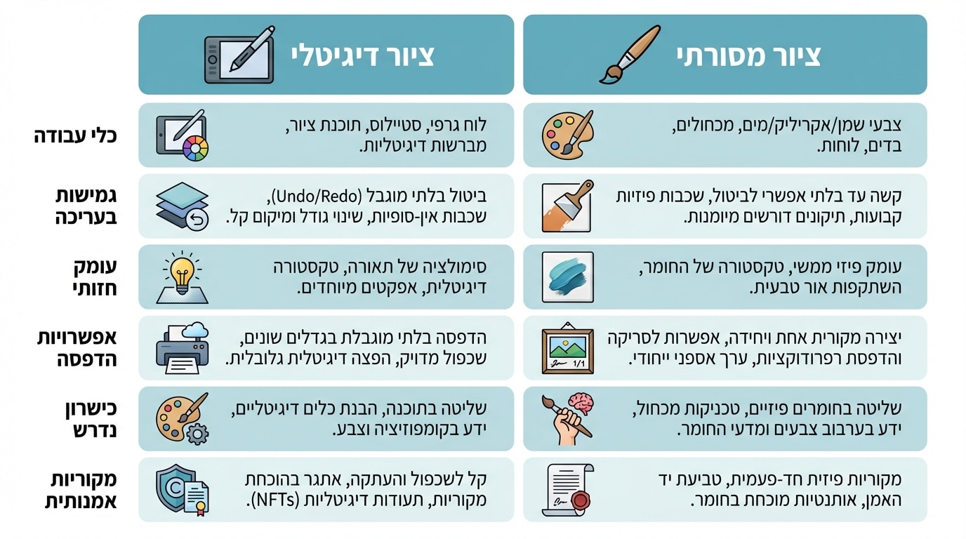 השוואה בין ציור דיגיטלי לציור מסורתי – כלים שונים אותו כישרון