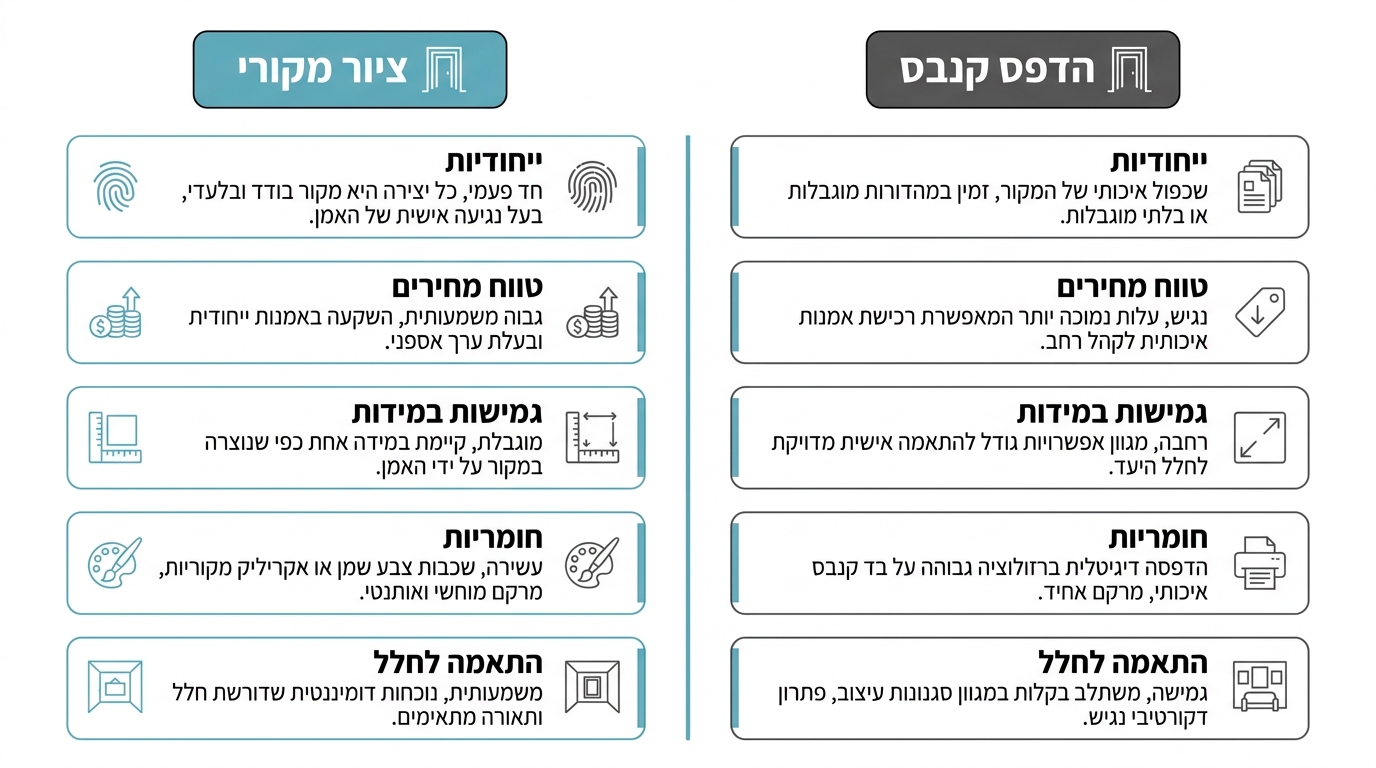 השוואה בין ציור מקורי להדפס שער לאינסוף על קנבס