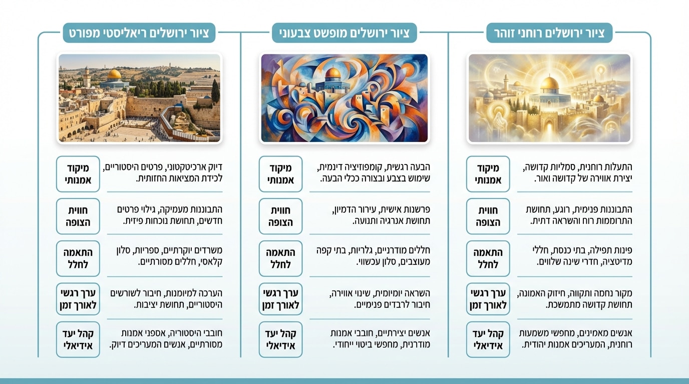 השוואה בין ציור ירושלים ריאליסטי מופשט ורוחני