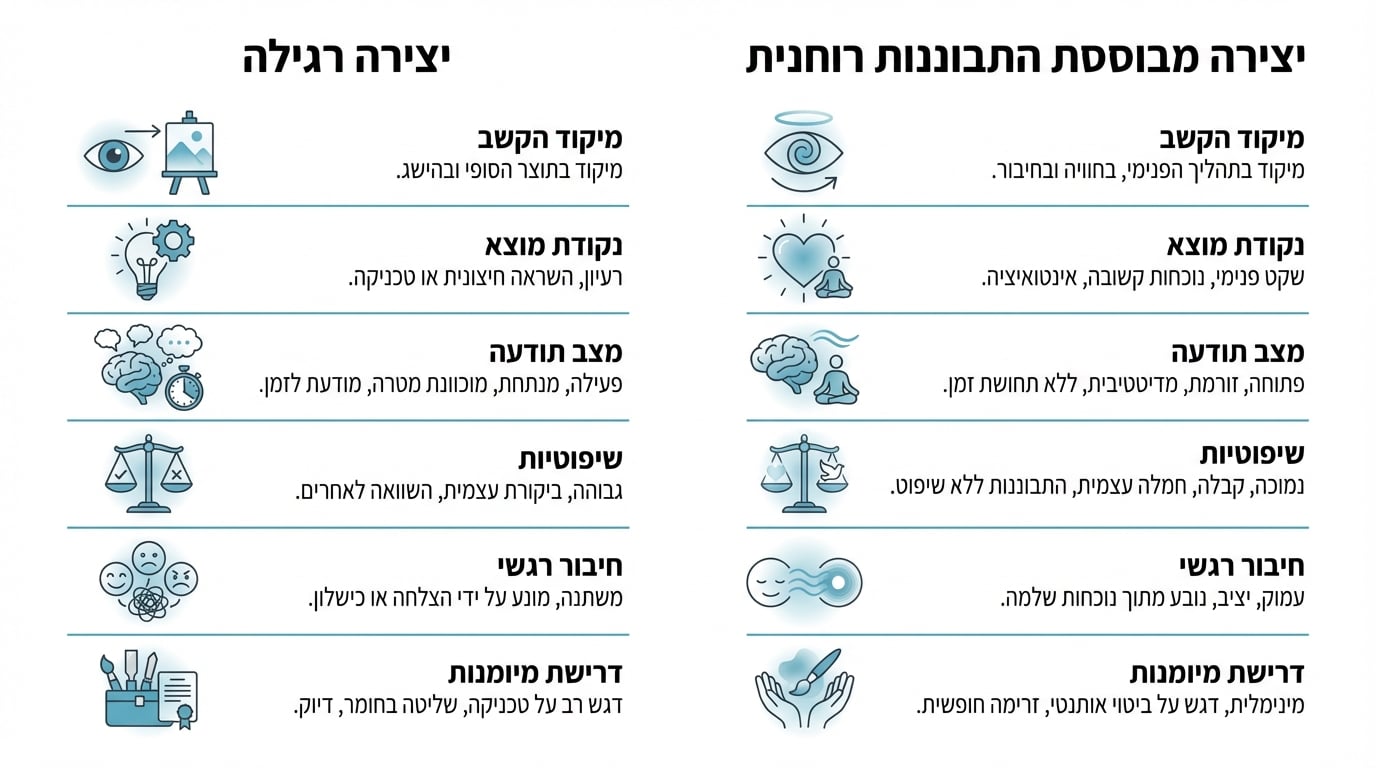 השוואה בין יצירה רגילה ליצירה מתוך התבוננות רוחנית