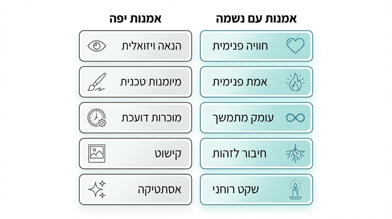 השוואה בין אמנות יפה לאמנות עם נשמה - עומק רגשי ורוחני ביצירה