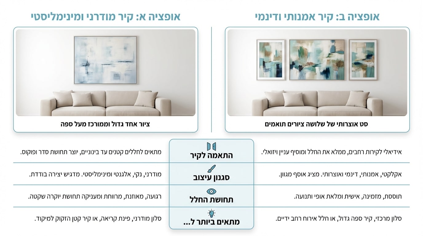 תמונה אחת גדולה מול סט תמונות - מה עובד בסלון שלכם
