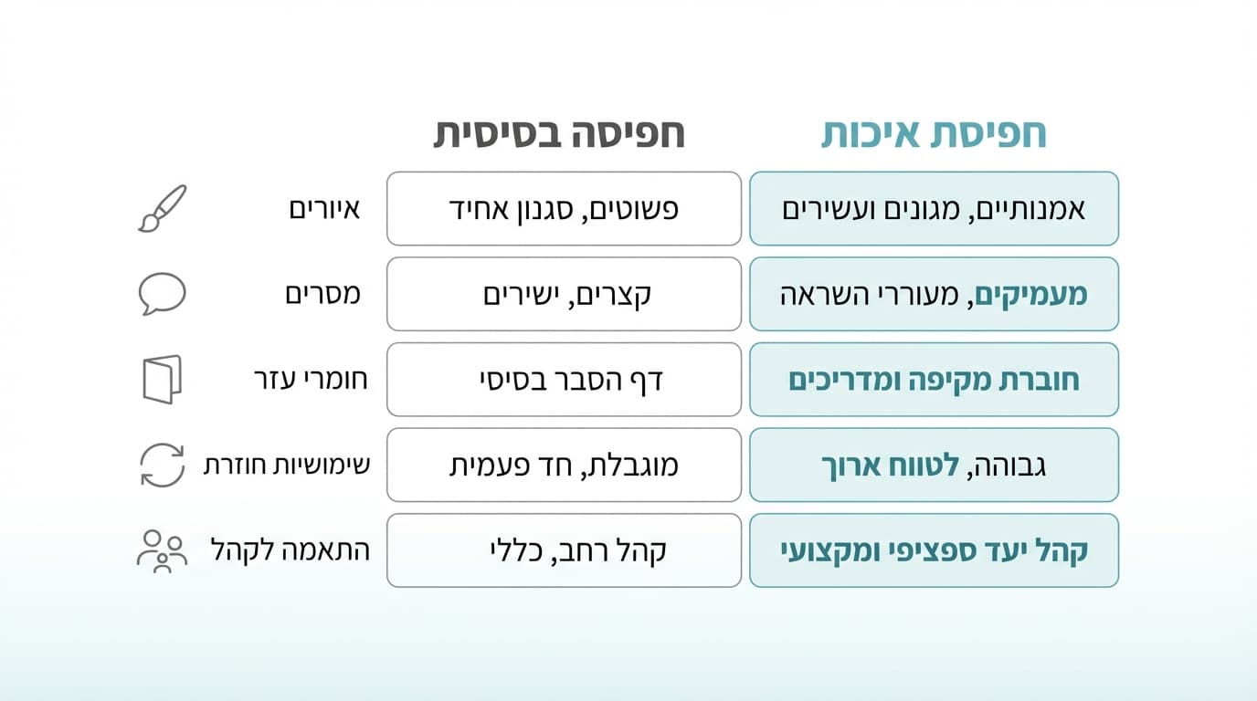 השוואת פרמטרים בין ערכת קלפים איכותית לבסיסית