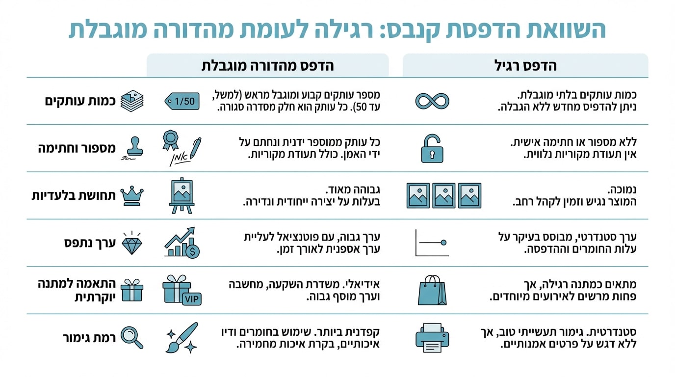 השוואה בין הדפסה רגילה על קנבס לבין הדפסה במהדורה מוגבלת