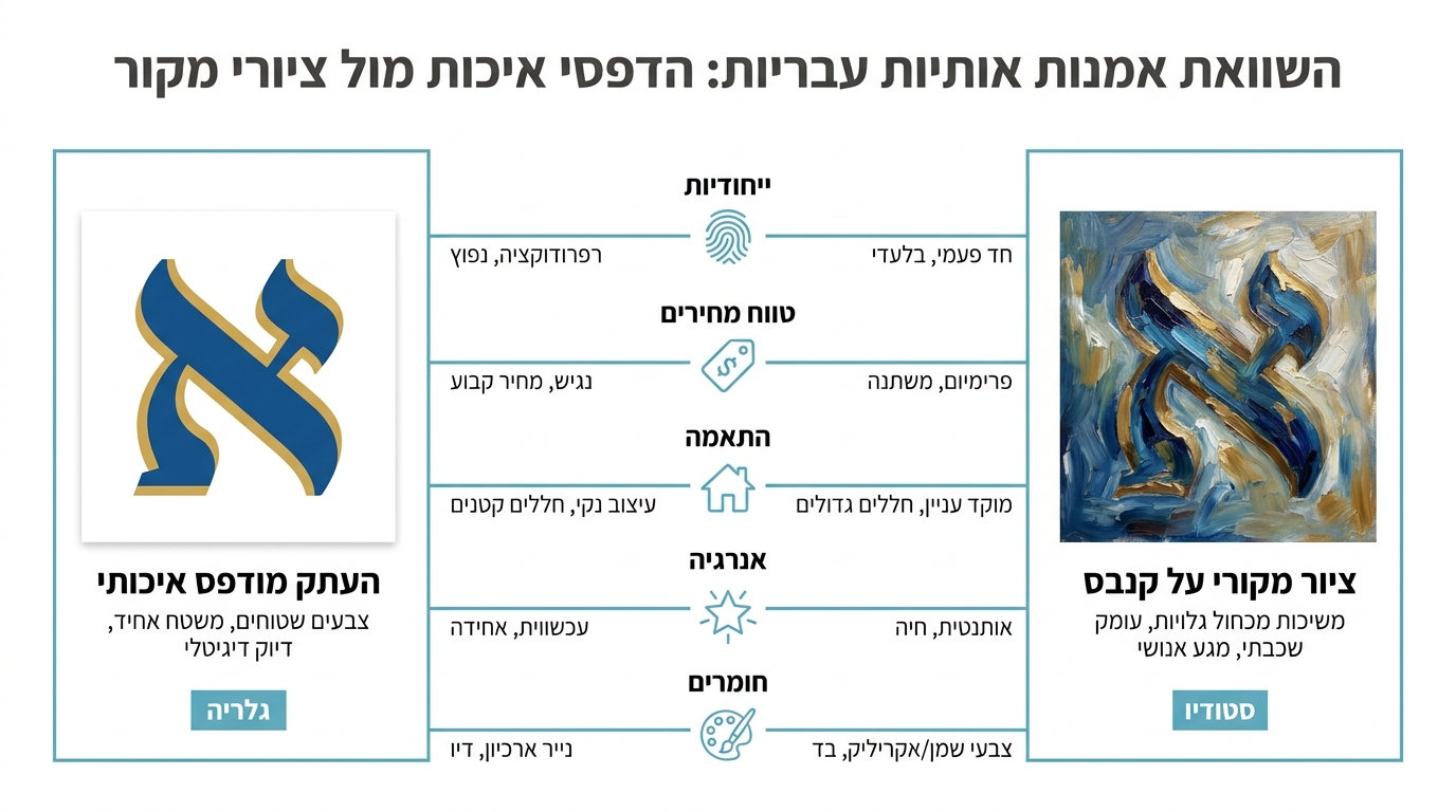 מה ההבדל בין הדפס אותיות עבריות לציור מקורי
